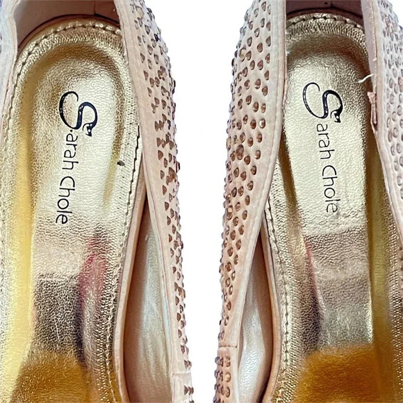 Sarah Chole Gold Stiletto Heels Glitter Shoes Sz  8 M 5 inch Platform - Picture 11 of 11